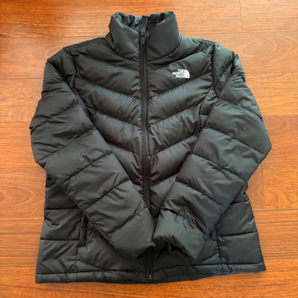 The North Face Womens 550 Down Puffer Jacket Black Full Zip Size L Large